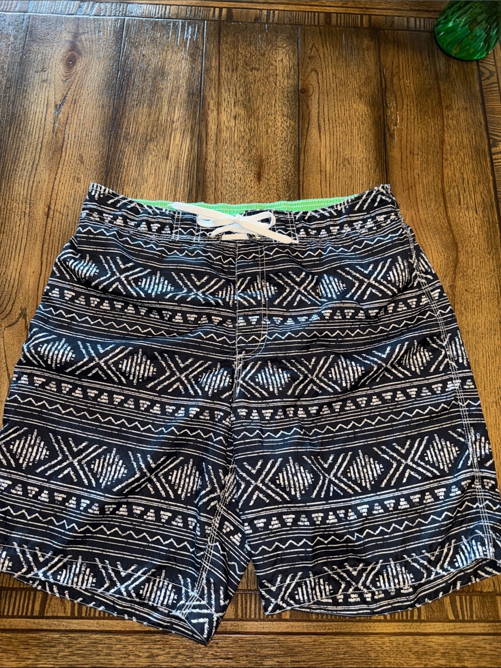 Old Navy Black and White Patterned Swim Trunks